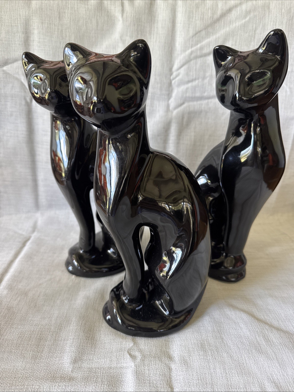 Vintage 3x Artmark Black Cat Figurines Green Eyed 29cm 1987 Taiwan