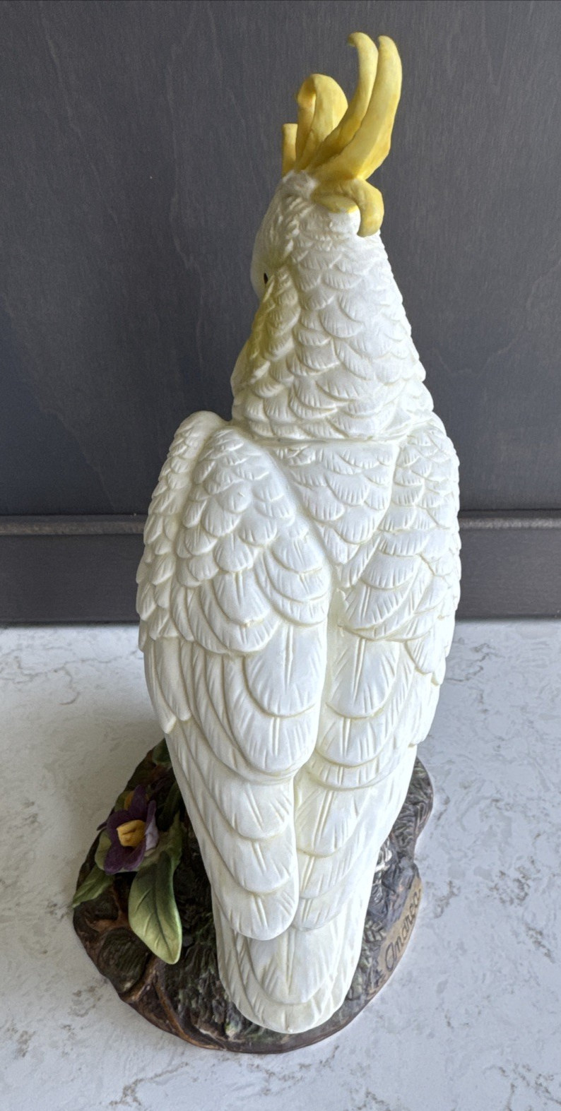 Andrea by Sadek. VTG Yellow Cockatoo figure. #6643. Flaw. Approx 11″ x 8″. Label