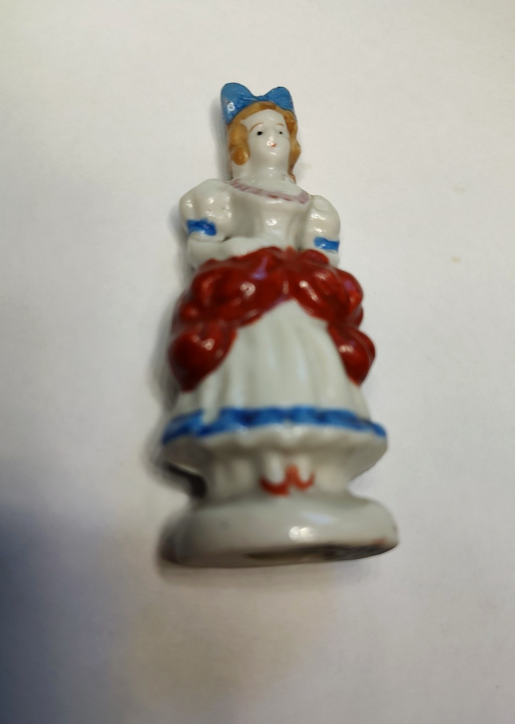 Lady with Red Bustle Figurine Made in Occupied Japan 3 1/2 inches tall