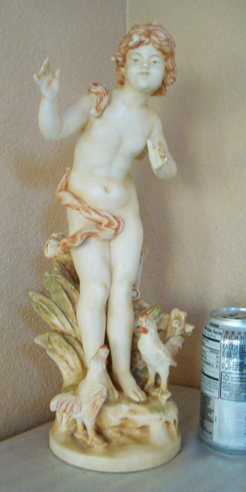 Rare Vintage UCAGCO Japan nude Girl Figurine Statue w/ Chickens 15″ large