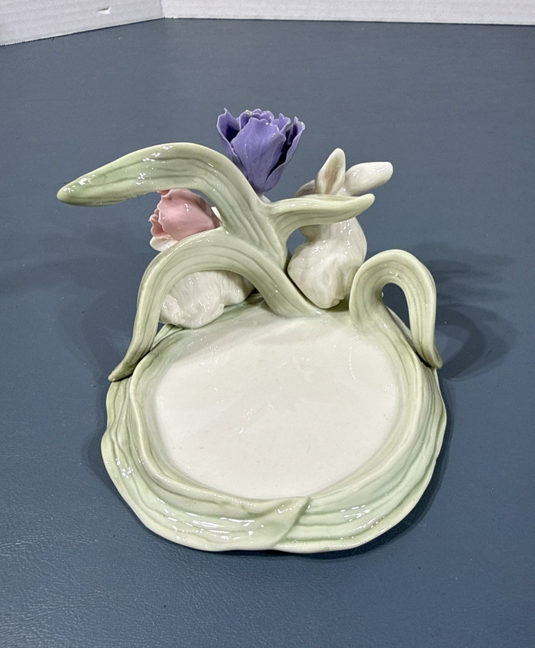 Vintage Home Interior Porcelain Bunnies Candleholder ” Peek- A- Boo” 2002