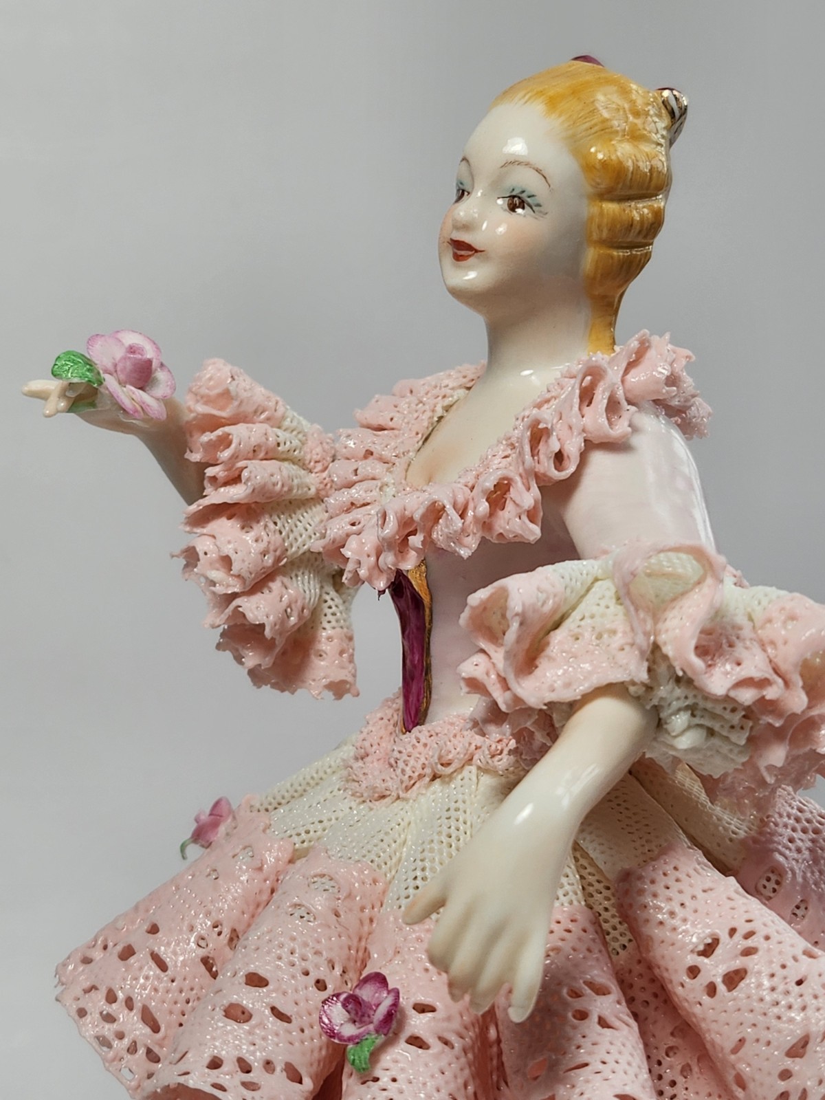 Vintage Muller Volkstedt Irish Dresden Scent of Rose Pink Porcelain Figurine