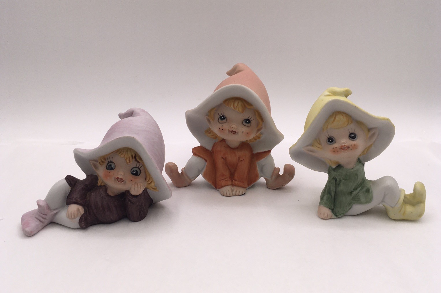 3 Vintage HOMCO Pixie Elves Fairies Figurines 5213 Set From Home Interiors Exc!