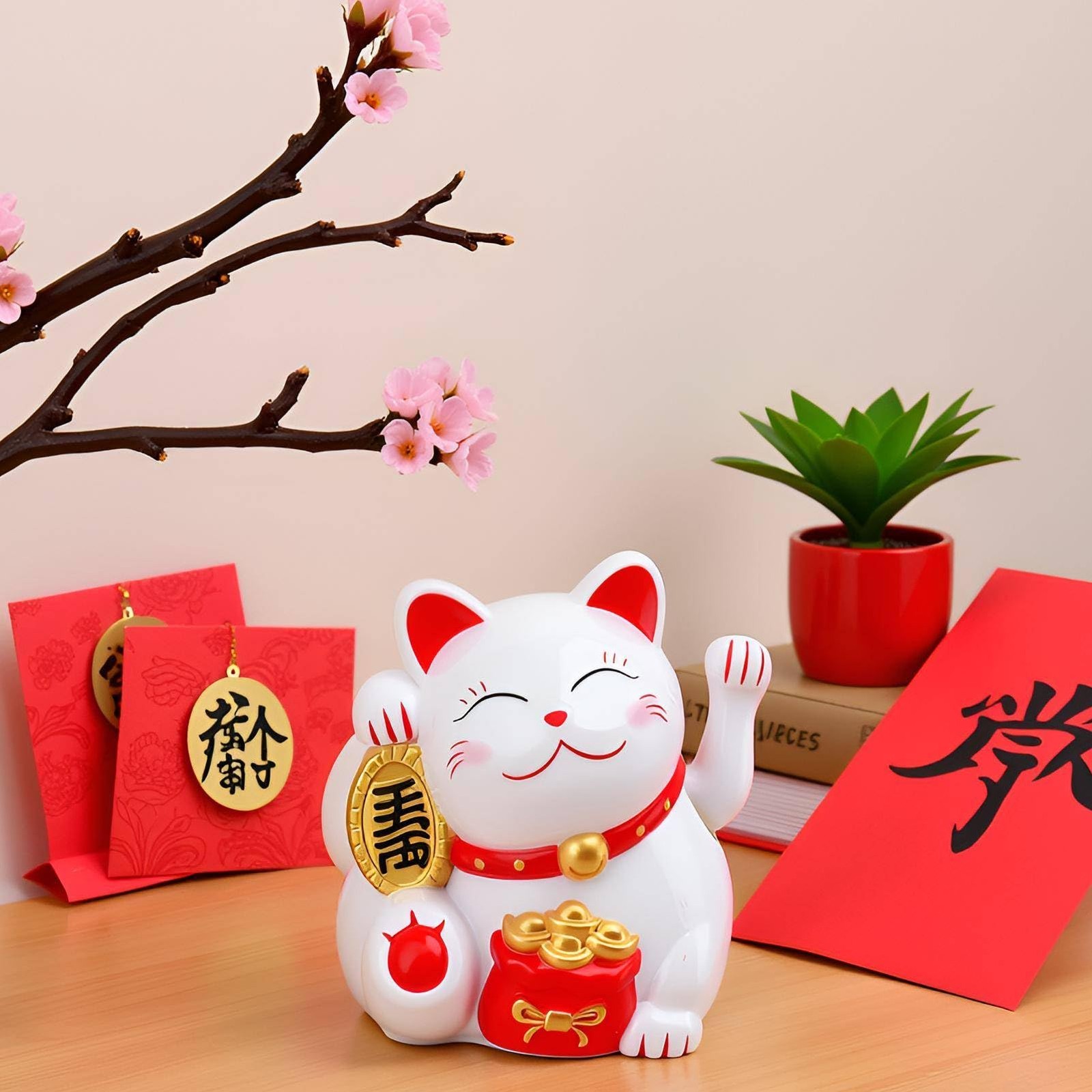 Lucky Cat Waving Arm 5.5in Electric Waving Lucky Fortune Cat Chinese Cat Wavi…