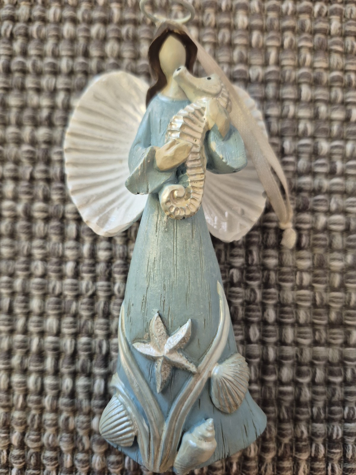 Beach Theme Angel Beach Theme Figure Coastal Seashell Seahorse Aqua Blue & White
