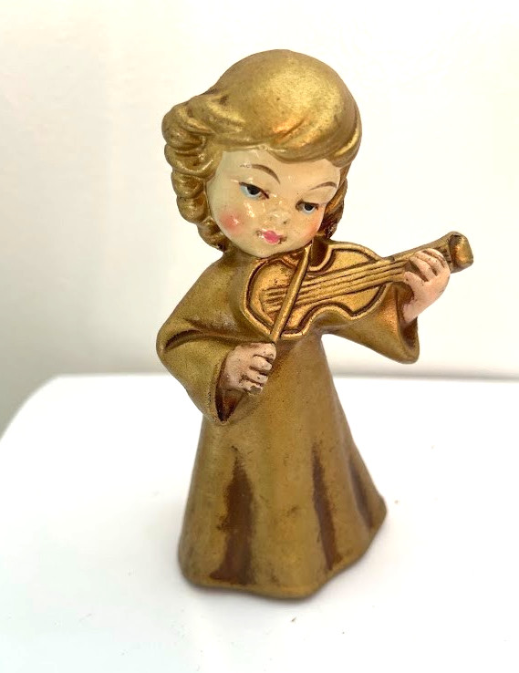 Vtg Dickson Angel figurine Gold playing musical instrument violin 4.5″ XMASS