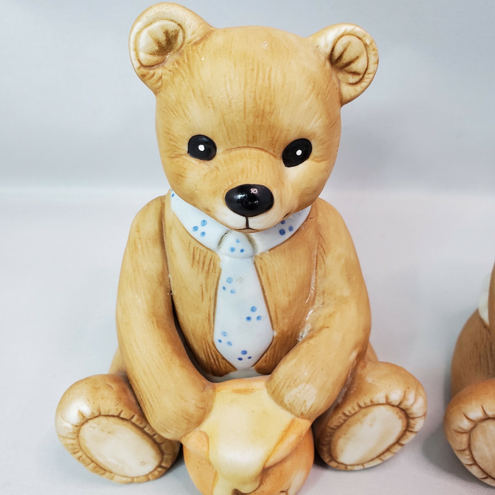 Vintage Homco Girl Bear with Basket of Apples Boy Bear with Honey Pot Figurine