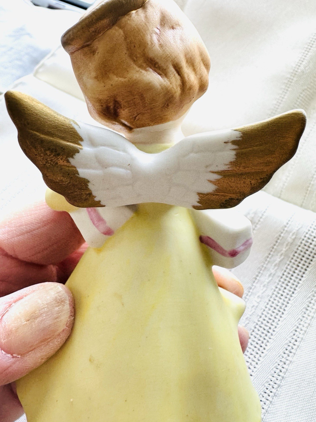 Vintage Ten Commandments Angel Figurine Obey Father Mother Yellow