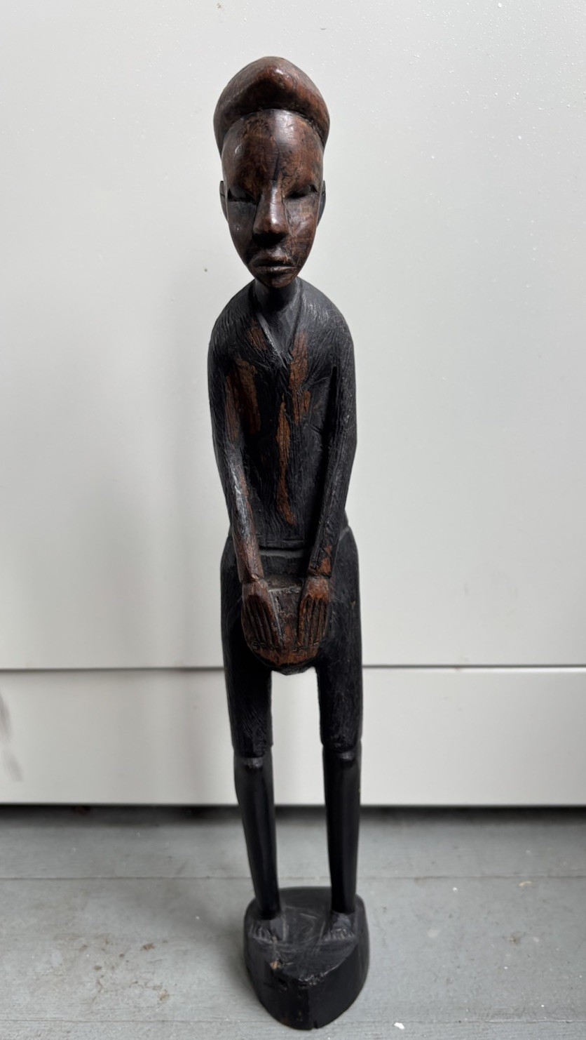 Vintage Hand Carved Wood Drummer Figure African Style Folk Art Sculpture
