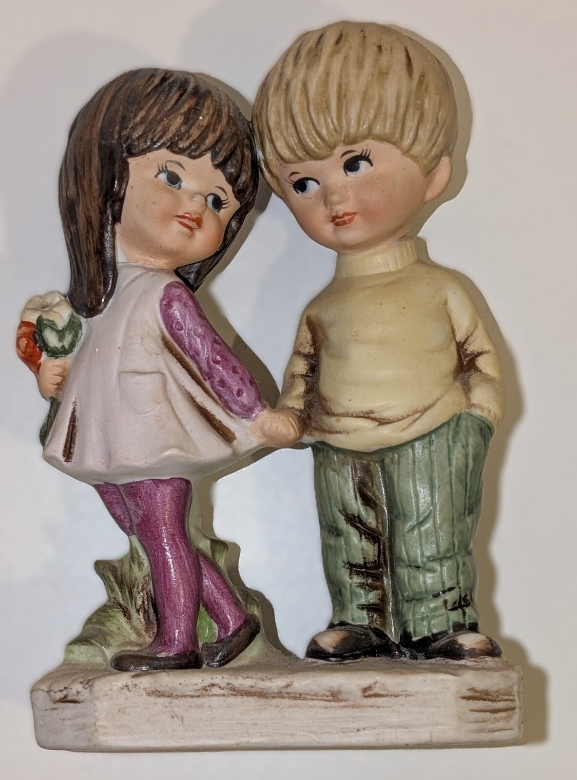 MOPPETS by Fran Mar Boy and Girl Bisque Porcelain Statuette Vintage 1971