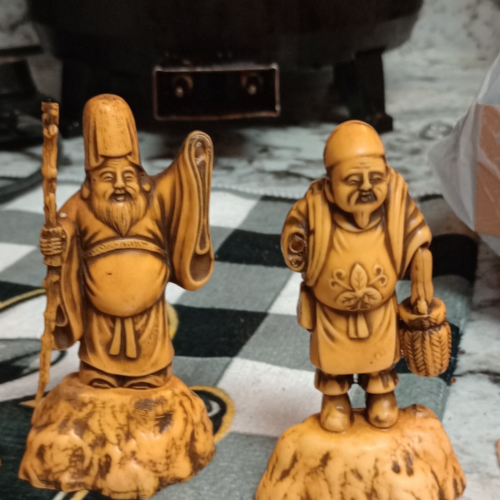 partial set of six vintage mid-century Japanese celluloid or resin lucky gods