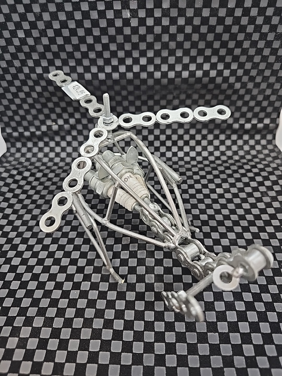 Spark Plug Helicopter Lg Hand Crafted Recycled Metal Art Sculpture Figurine