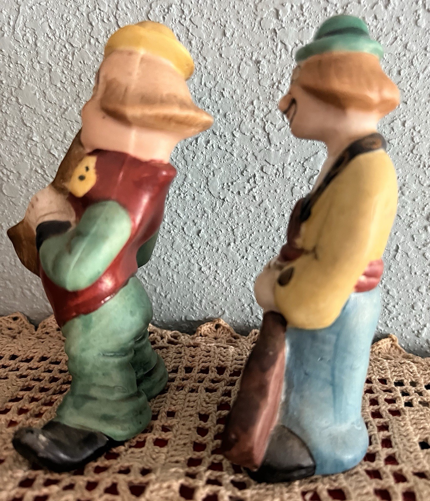 Set/2 Porcelain or Ceramic Bisque Clown Figurines w/Musical Instruments Taiwan