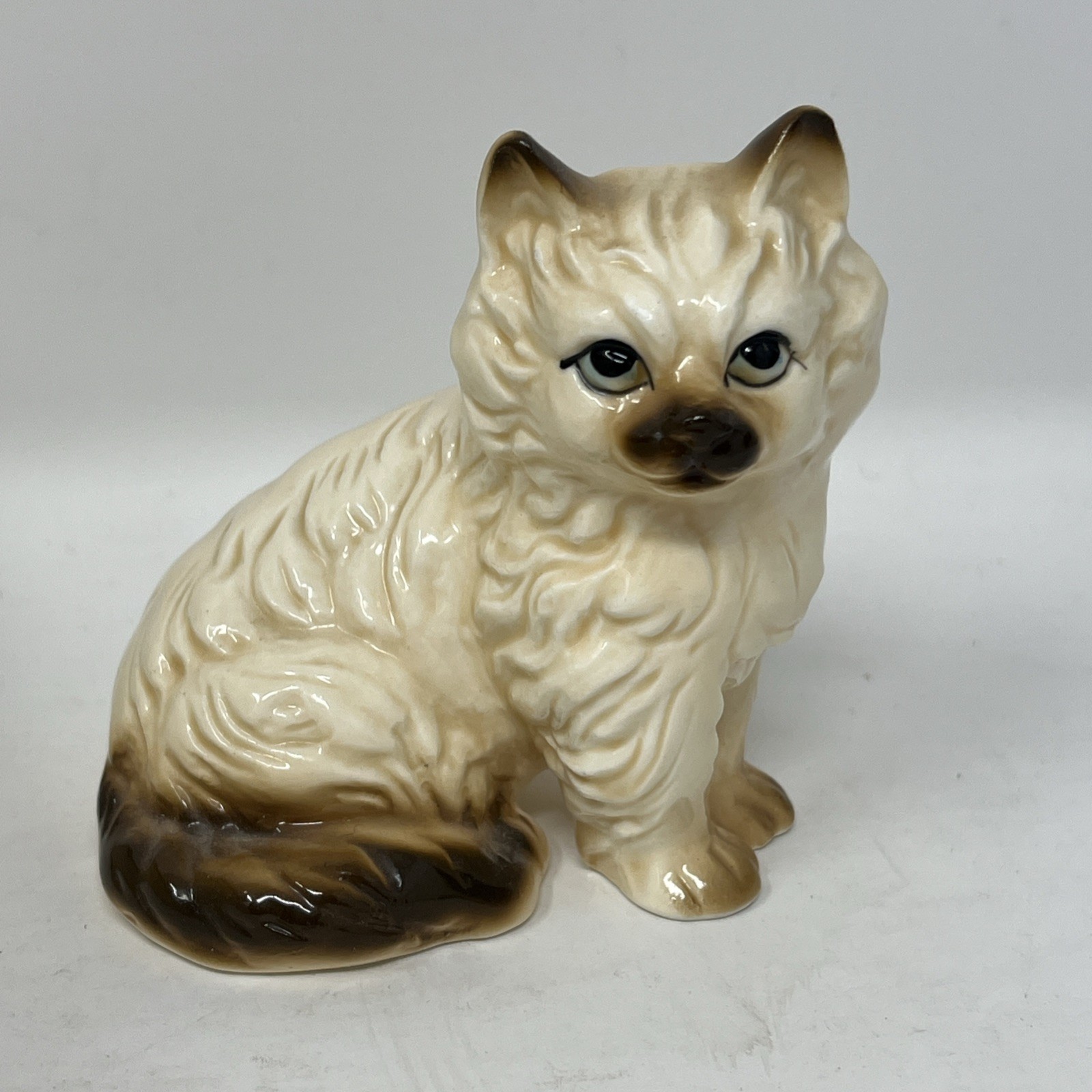 Vtg Bone China Cat Sitting Persian Beige Brown Taiwan 3”