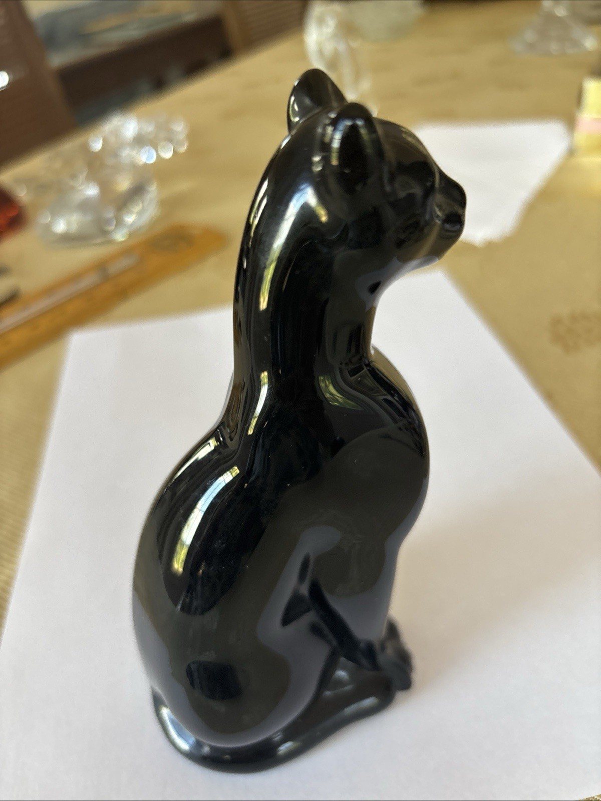 Baccarat France Crystal Egyptian Black Cat Figurine 6″ tall