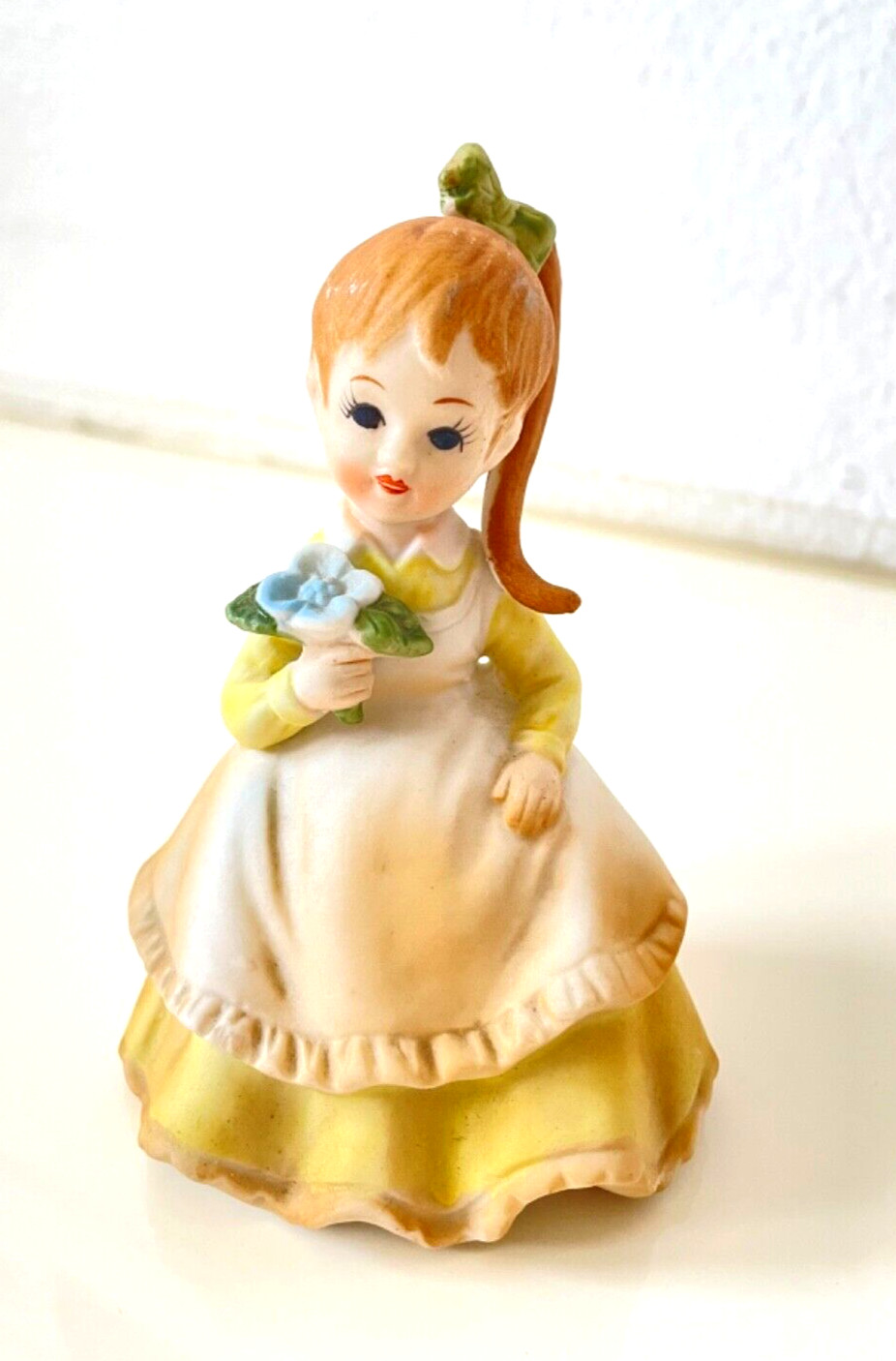 Bisque Girl Figurine Holding Flower Vintage Mid-Century Taiwan