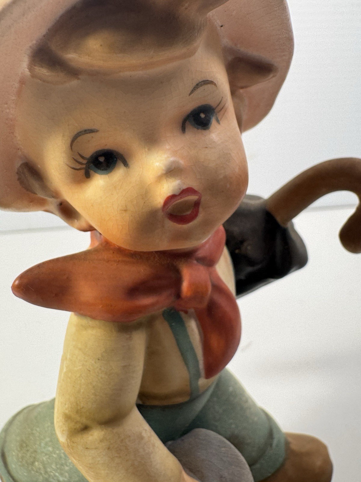 Vintage UCAGCO Ceramics Japan Rare Find Boy Walking Boots And Umbrella 6.5 Inch