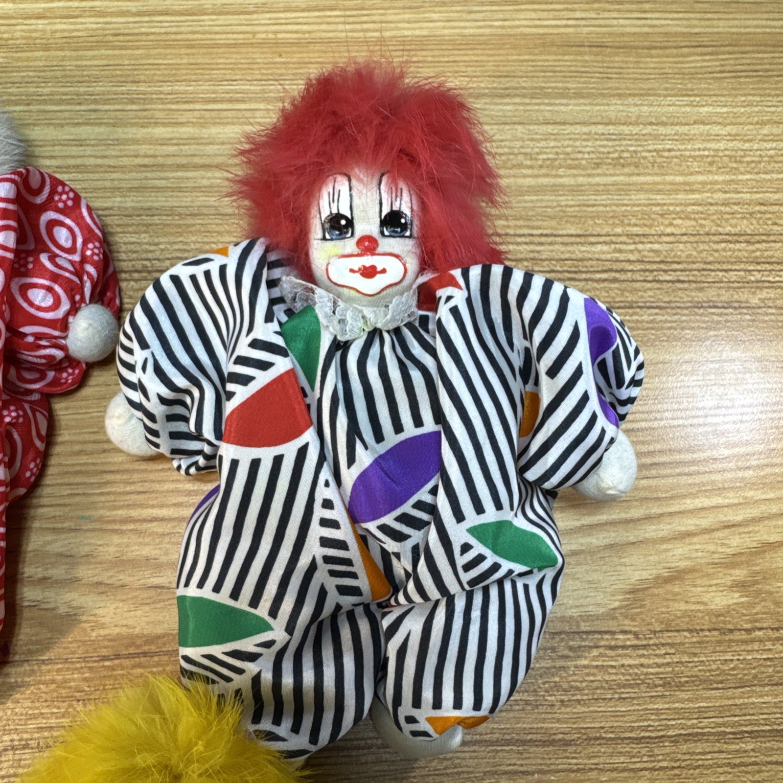 Lot Of 5 Vintage Q-Tee Clown Porcelain & Fabric Handmade Doll Sand Filled Weight