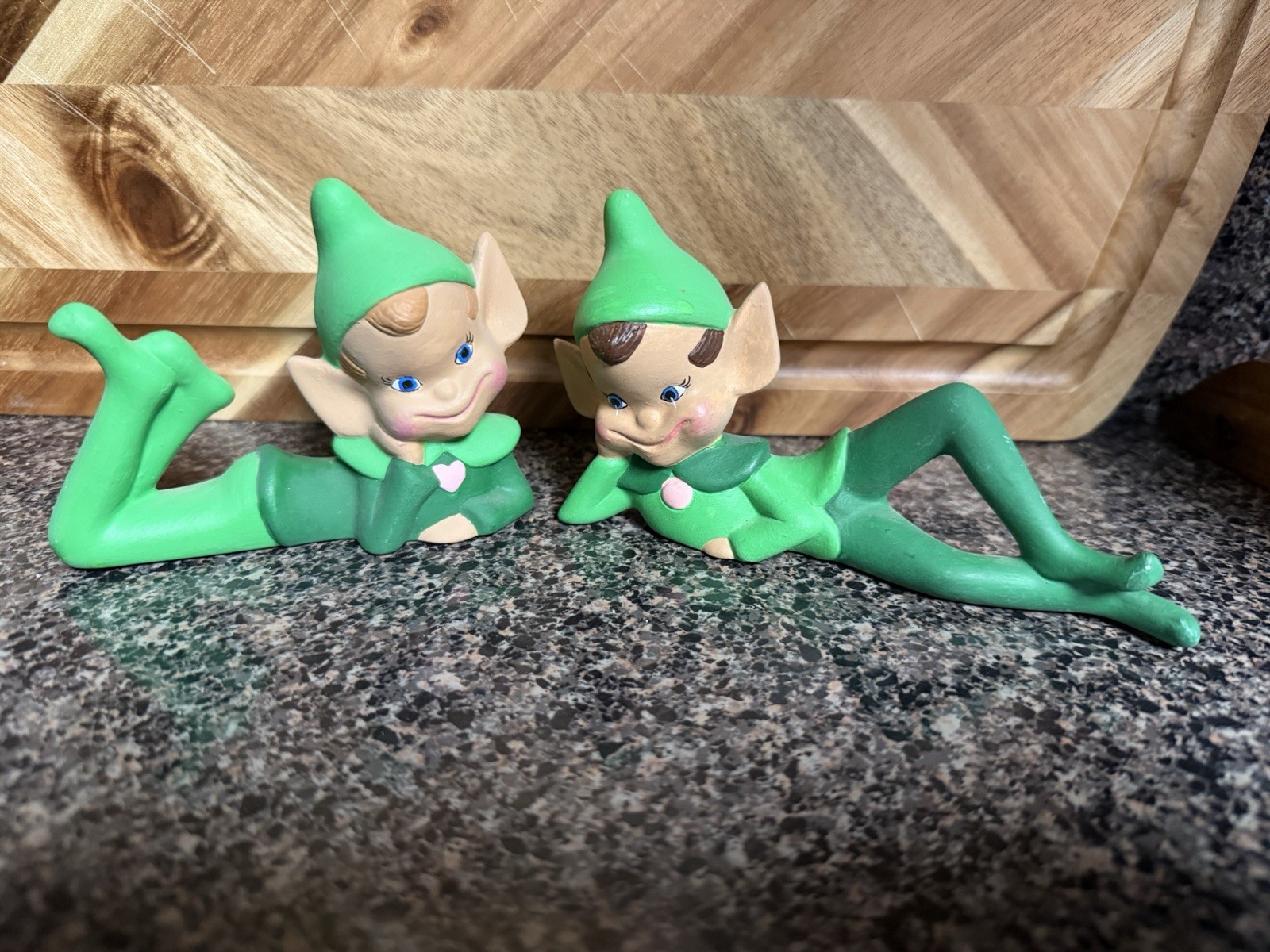 Vintage Green Ceramic Pixie Elf Figurines
