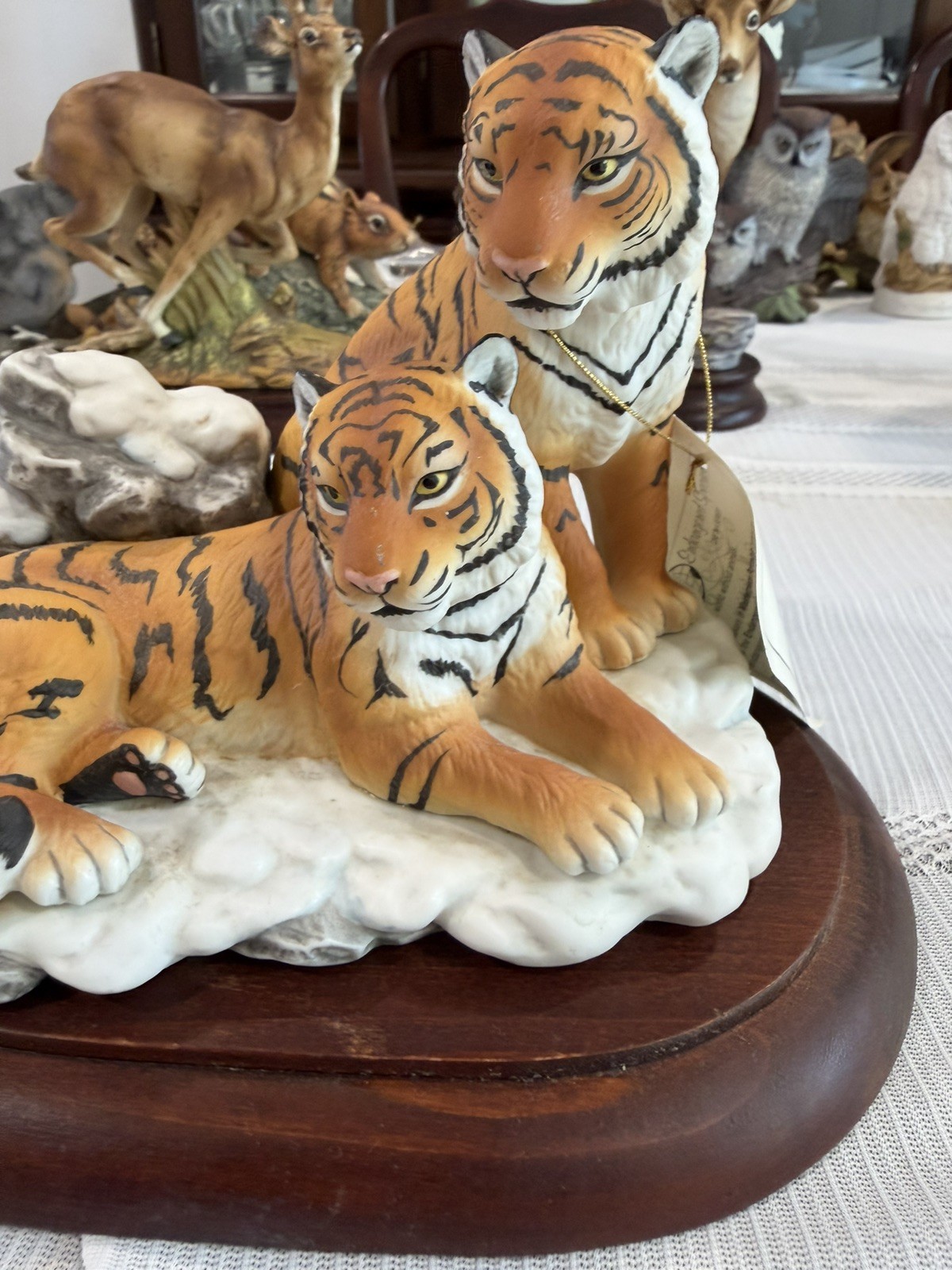 1996 Home Interior Siberian Tigers Endangered Species Masterpiece Porcelain ~ NM