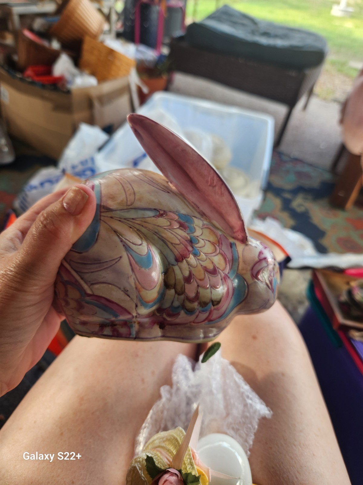 Bunny Rabbit,Porcelain,Easter Spring,Tobacco Leaf,Floral Chinoiserie,Vtg,Gift