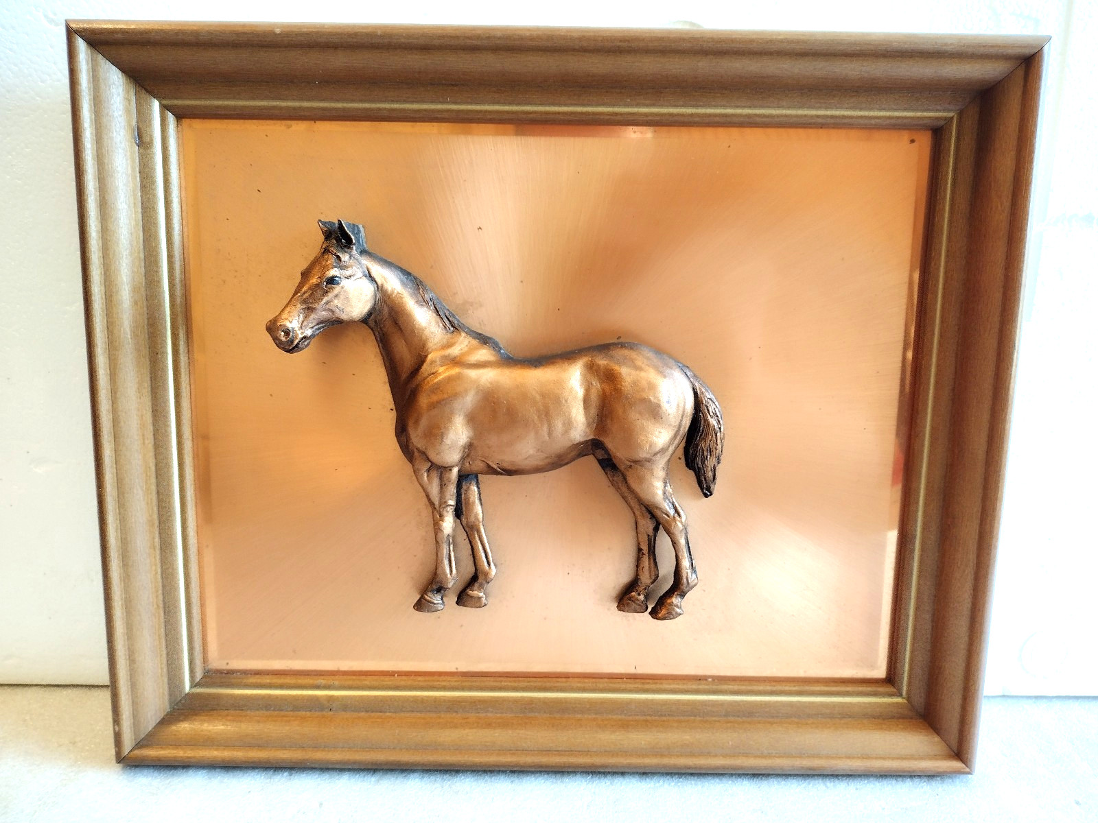 Copperama Equestrian Horse Framed Copper Relief 16″ X 13″ MCM New In Box