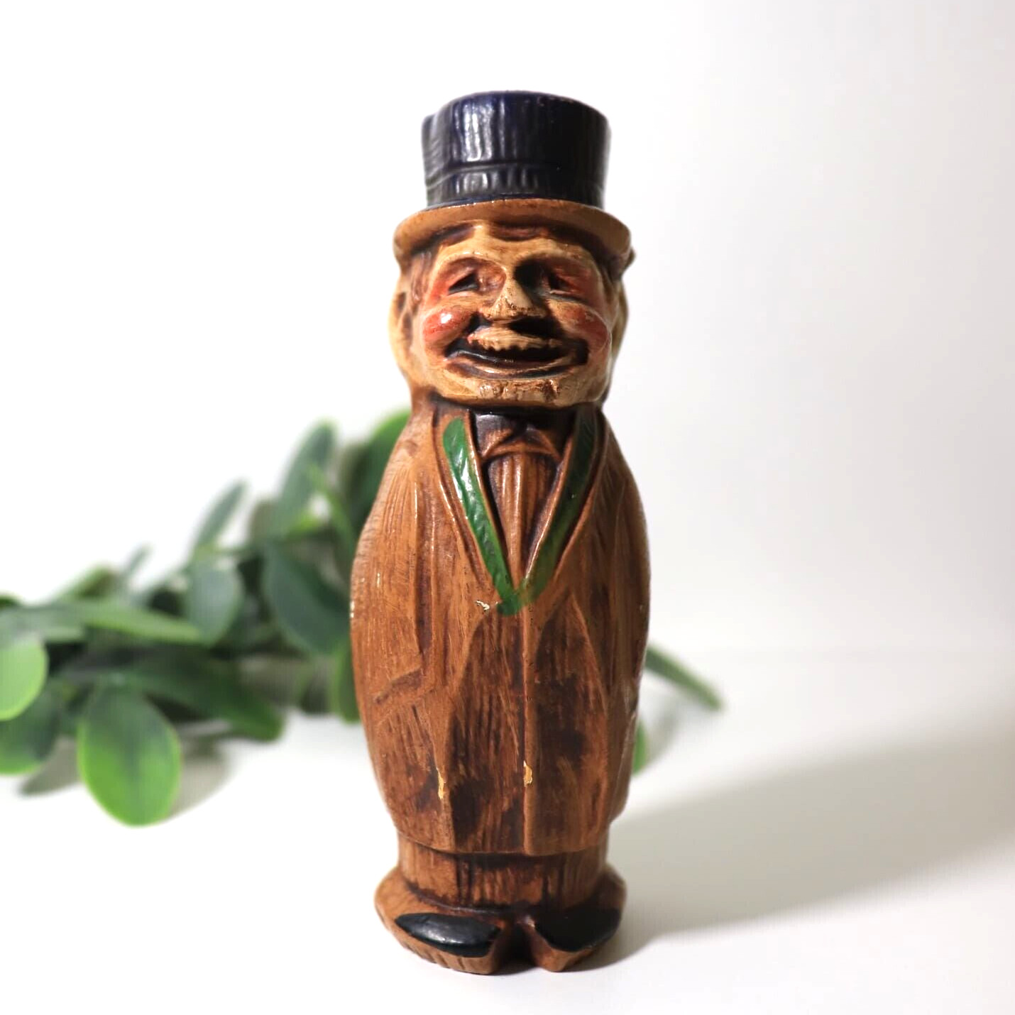 Antique Sirocco MDF Wood Carved Small Vintage Man Figurine Folk Art