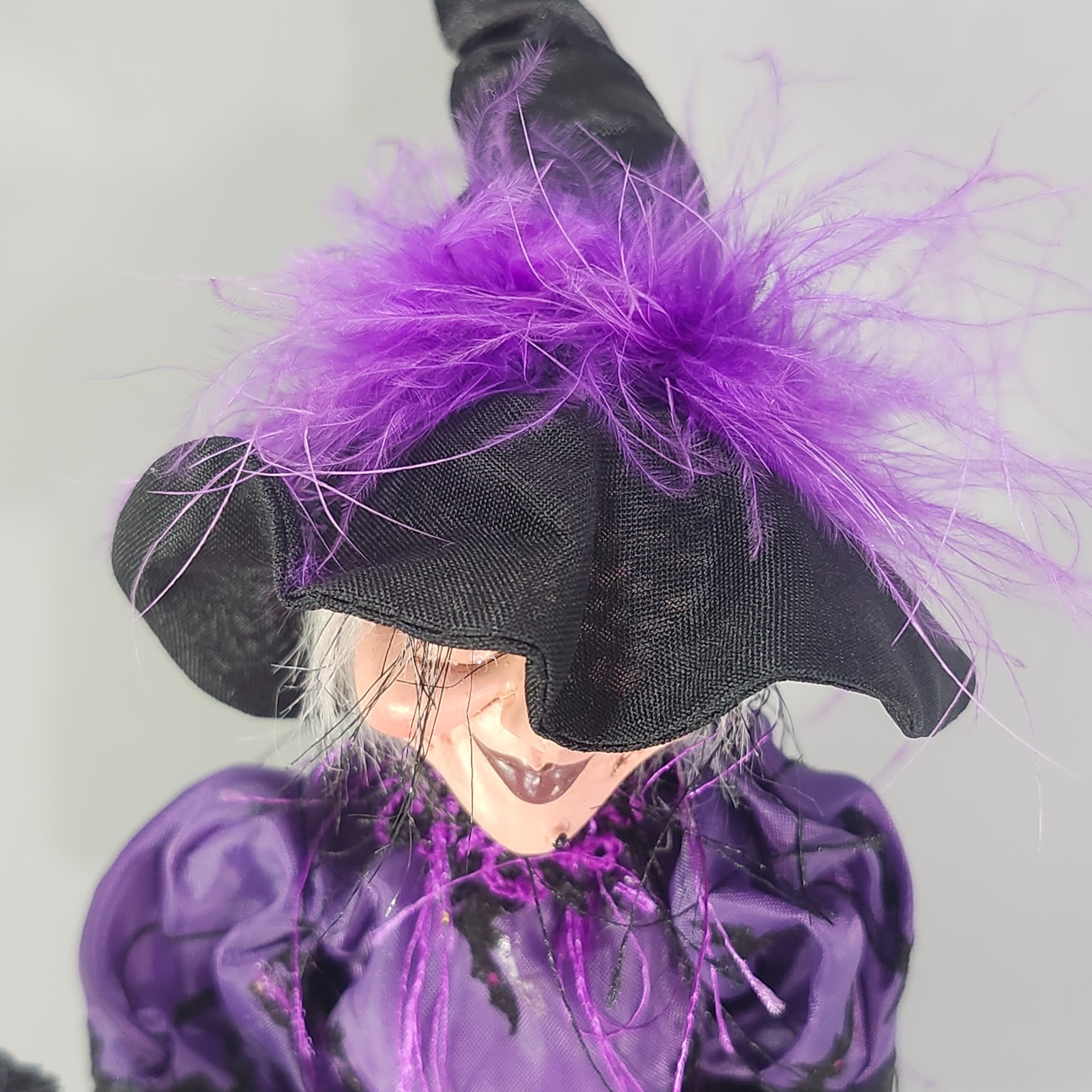 Studio 33 Halloween Decor Witch Figurine with Broom Black Purple Outfit 15″ Doll