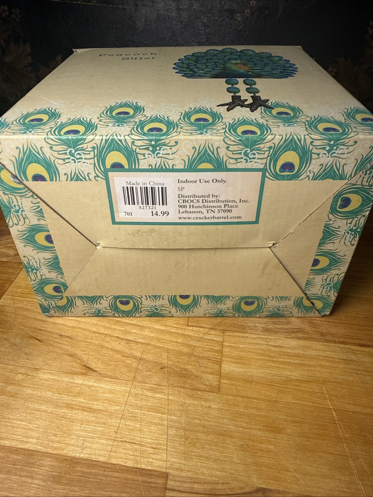 Vintage Cracker Barrel Peacock Sitter Shelf Sitter In Original Box