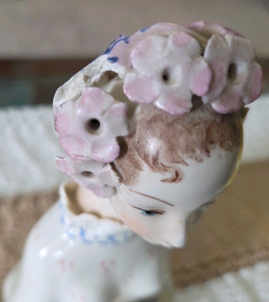 Vintage Cordey 5010 Victorian Woman Bust Porcelain Figurine 6.5″ Flowers 1940’s