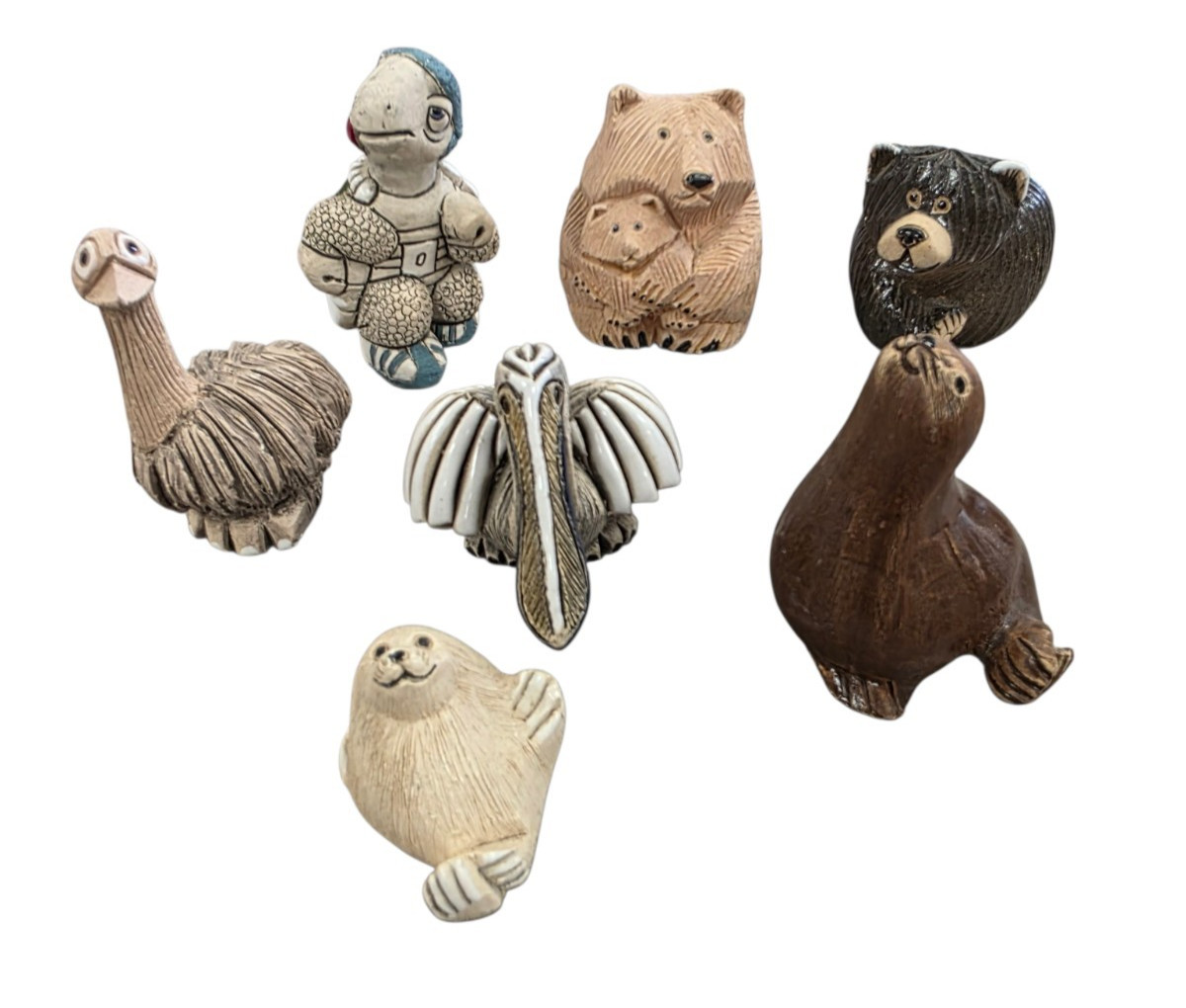 Vintage Artesania Rinconada Ceramic Figurine Lot of 7 Bear Pelican Seal Turtle +