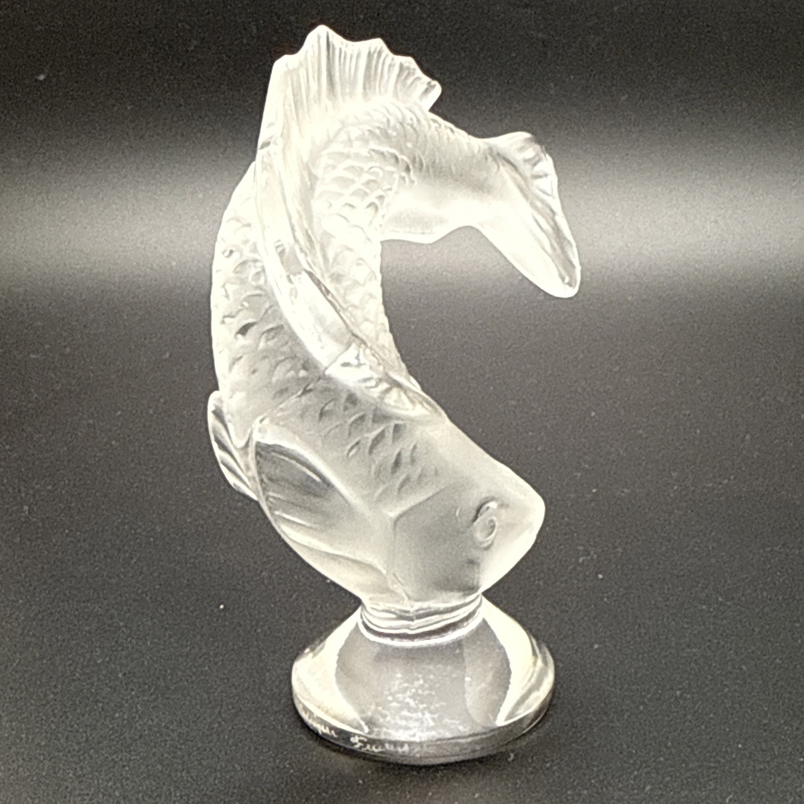 Lalique Crystal Frosted Glass Leaping Koi, Fish Goujon Paperweight Figurine