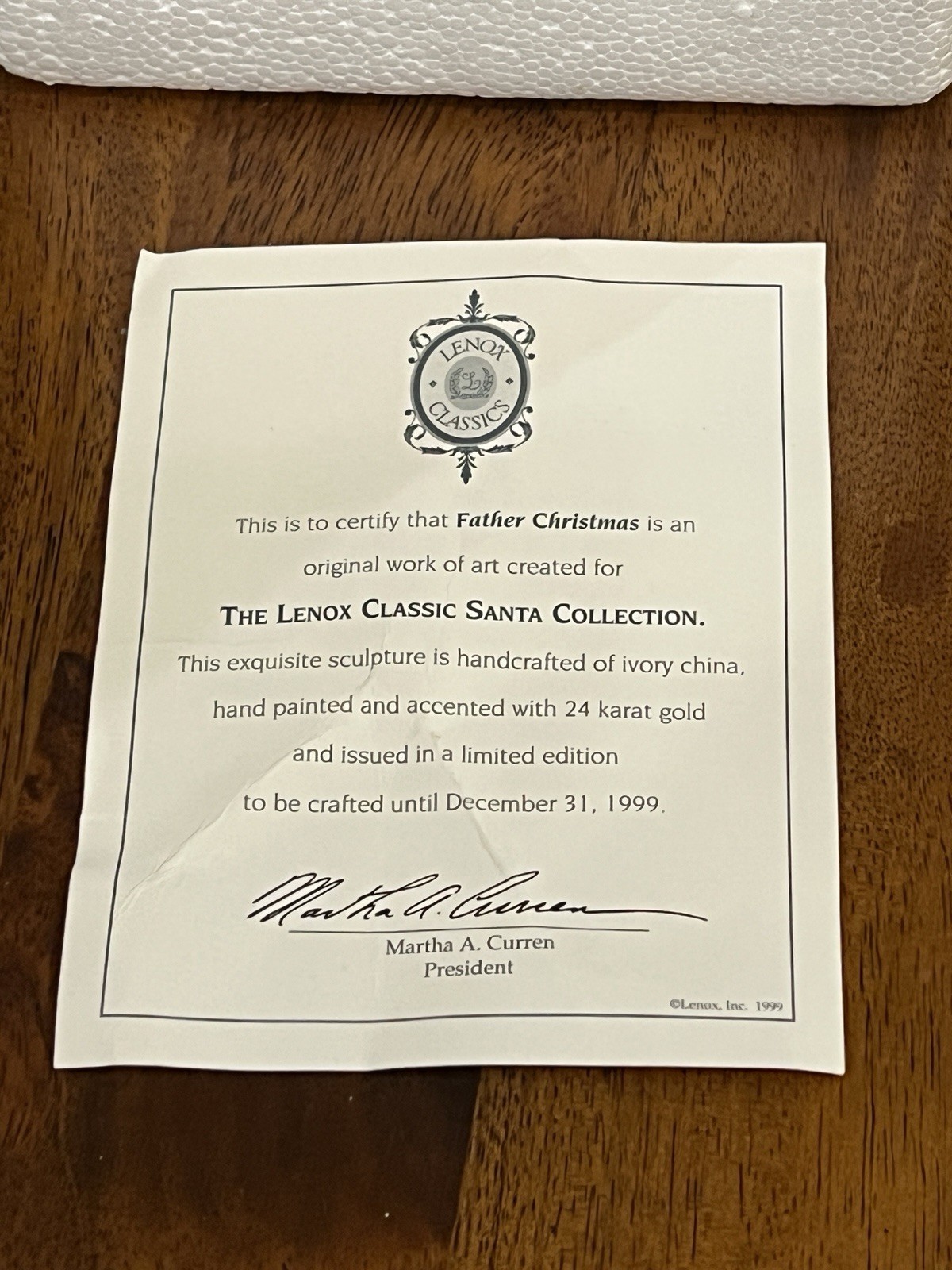 LENOX CLASSIC FATHER CHRISTMAS 1999 LIMITED EDITION 6.75″ FIGURINE 24K GOLD BOX