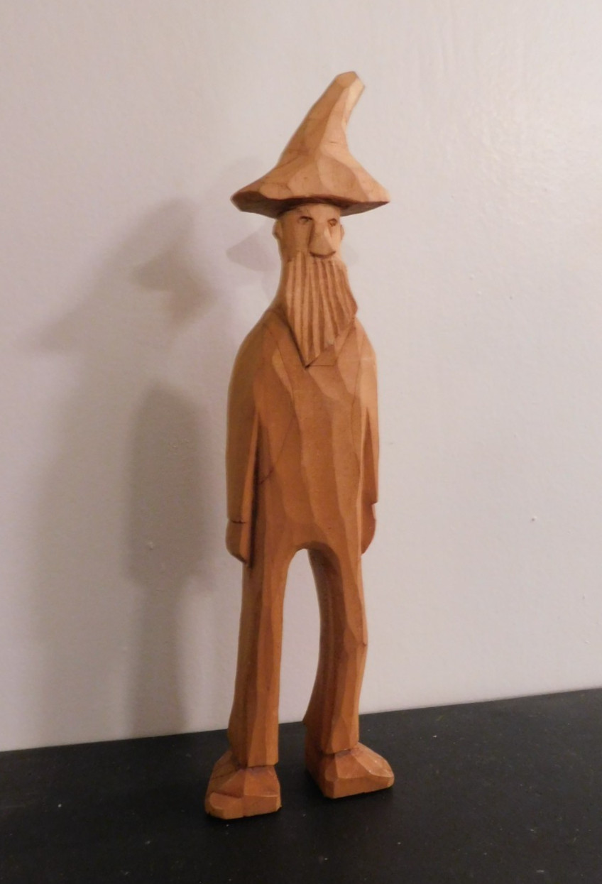 FOLK ART – WOODEN FIGURE – HAT & LONGBEARD – APPROX. 6 1/4″