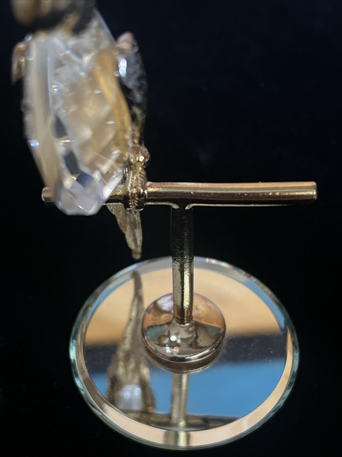 Vintage 1984 Swarovski Manon Crystal Parrot on Perch Figurine Gold Tone Mirror