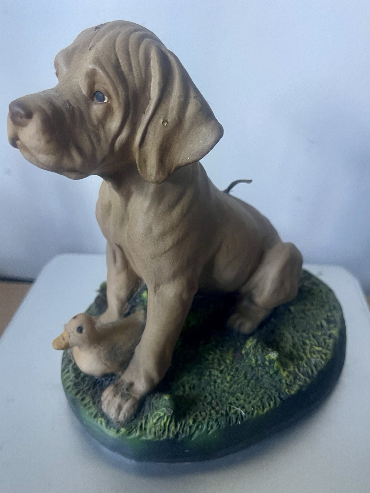 Vintage Molded Wax Bloodhound Puppy Dog Candle Figurine with Duck Unburned