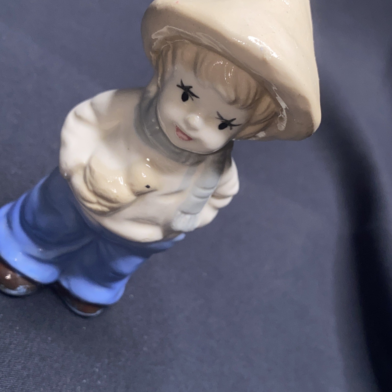 Vintage Figurine Porcelain Dutch Farm Boy Straw Hat Holding Bird Duck Chicken