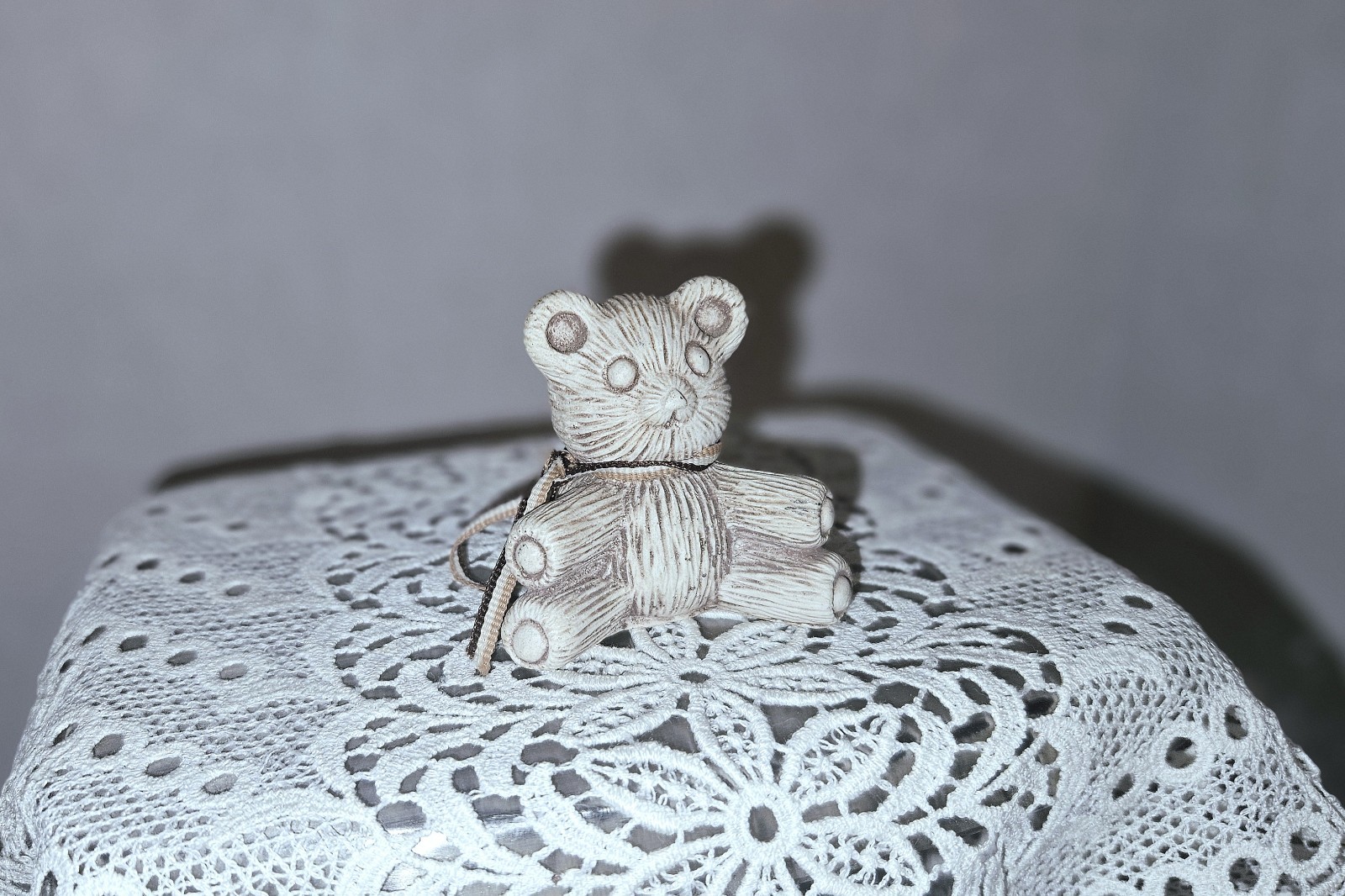 Vintage Handcrafted Marble Bear Figurine – Marble Works by R.J.D. – with Bow