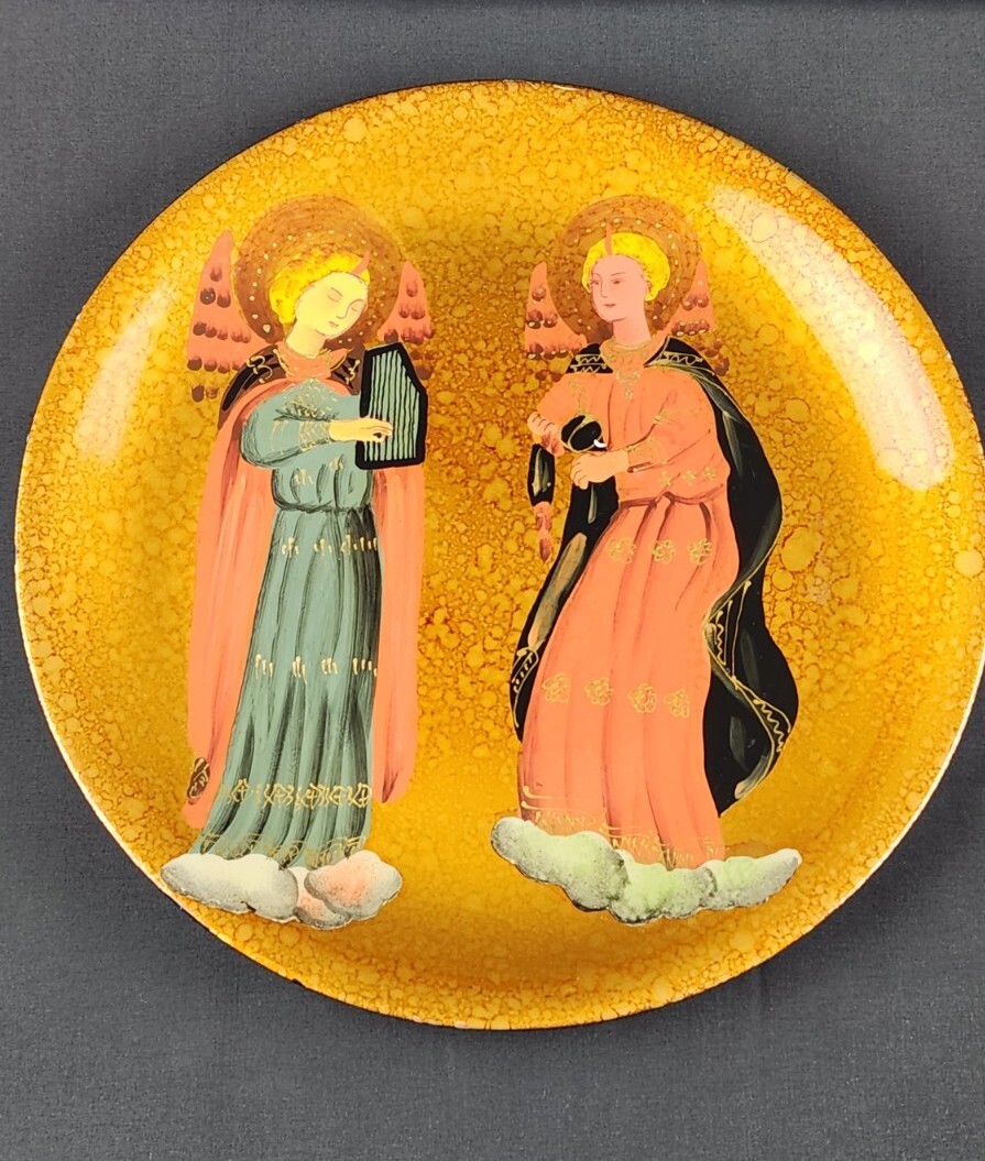 vtg Hand Painted original 2 Heavenly Angels In Clouds 13.5” Ceramic Porcelain#F6
