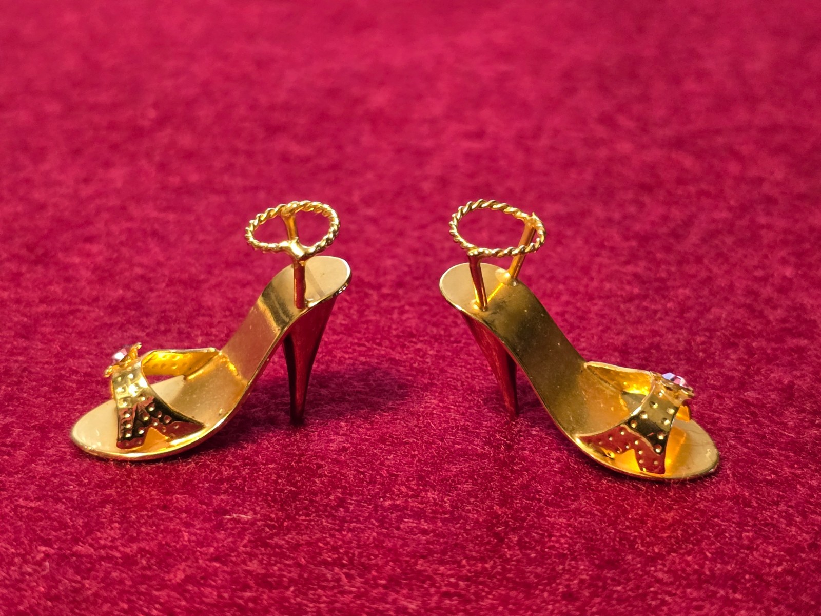 Vintage Miniature Decorative Handbag Figurines w/ Gold Chain Gold Tone High Heel