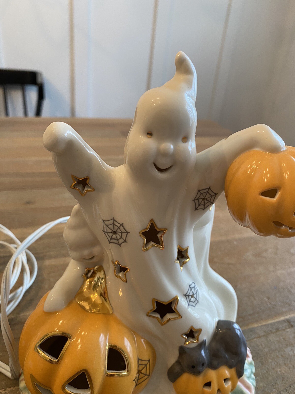 Lenox Occasions Ghost Lighted Figurine 8.5″ H Halloween Pumpkin Cream Beige Gold