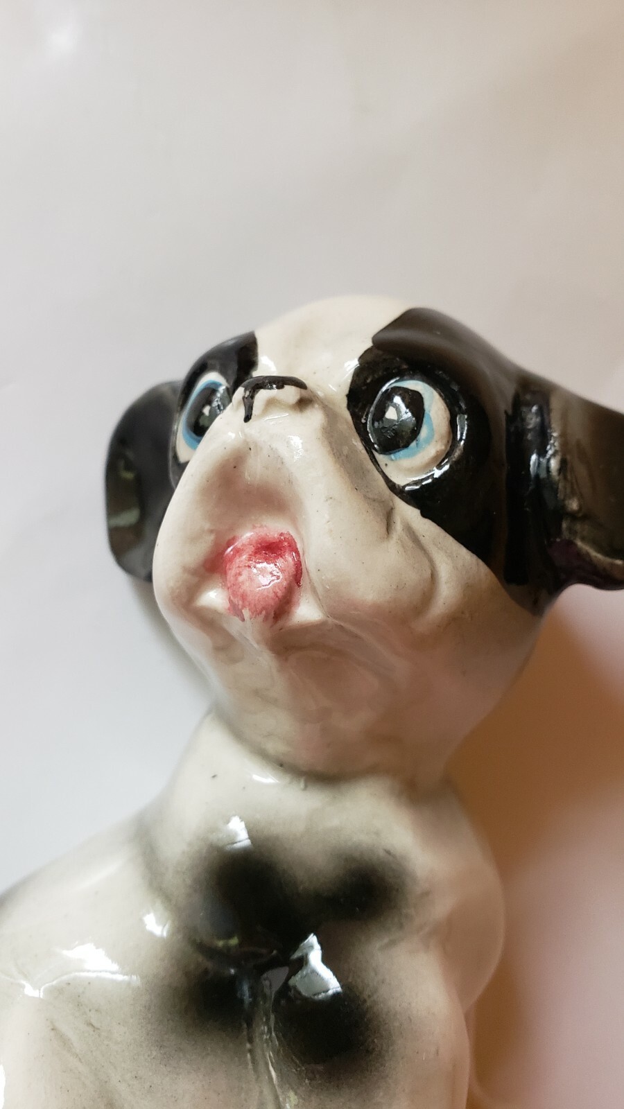Puppy Dog 4 in Tall Vintage Ceramic Black & White Anthropomorphic Japan 1950s