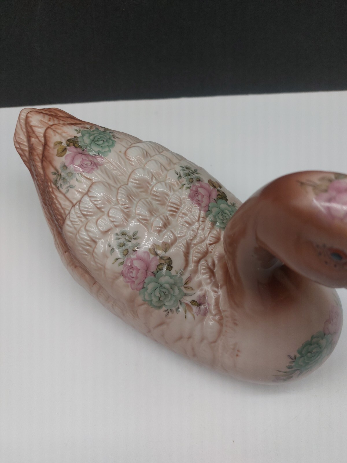 Vtg Ceramic Multicolored Duck With A Beautiful Soft Floral Design 1980s NIC MINT