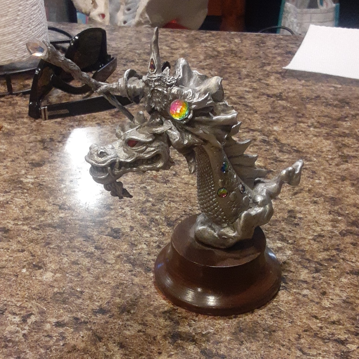 vintage Perth pewter ray lamb Dragon Figurine with Wizard ,magic riders