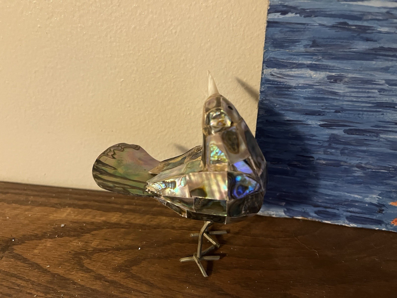 Vintage Hand Made Abalone Shell Sparrow Sculpture Fine Art Decor