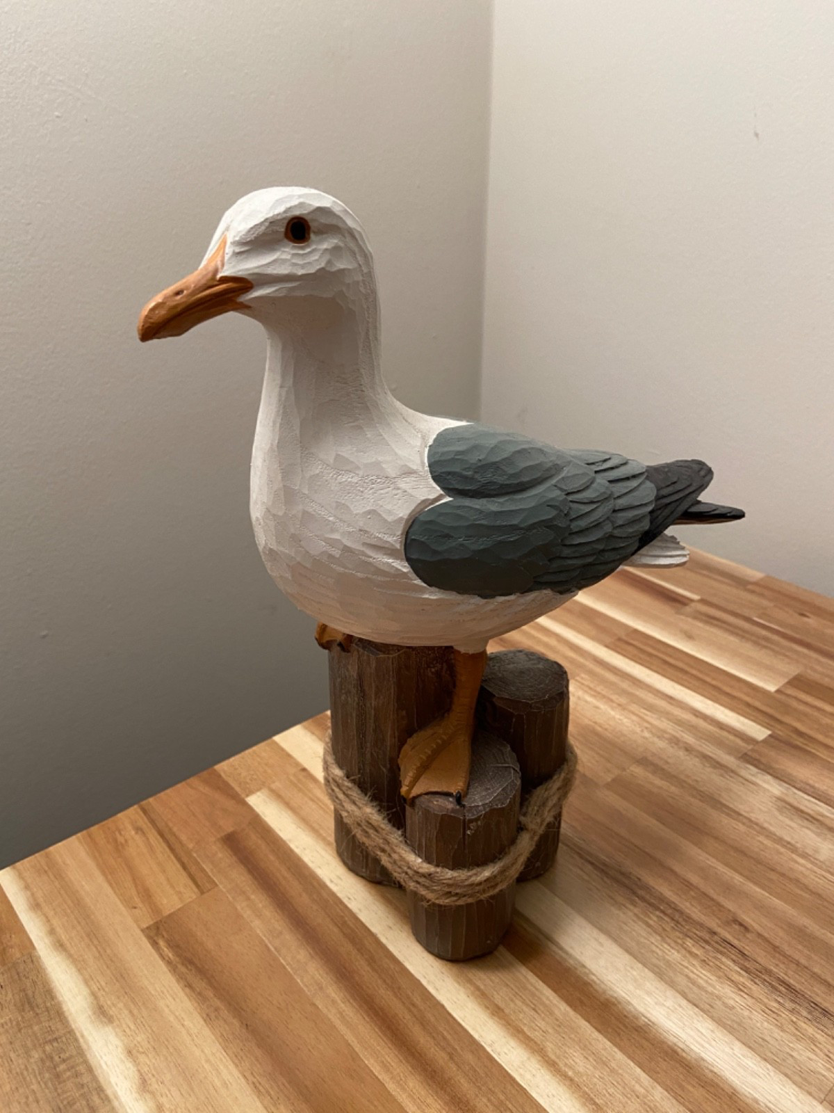 Seagull on Pilins Statue Figurine Coastal Decor, 11 inches tall