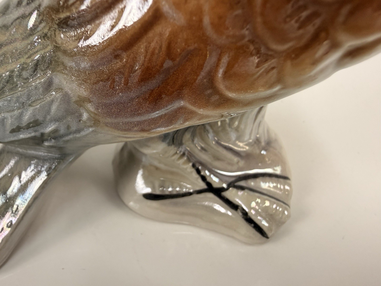 BIRD PIGEON FIGURINE IRIDESCENT LUSTERWARE GLAZED VINTAGE PORCELAIN Brazil 6.5 T