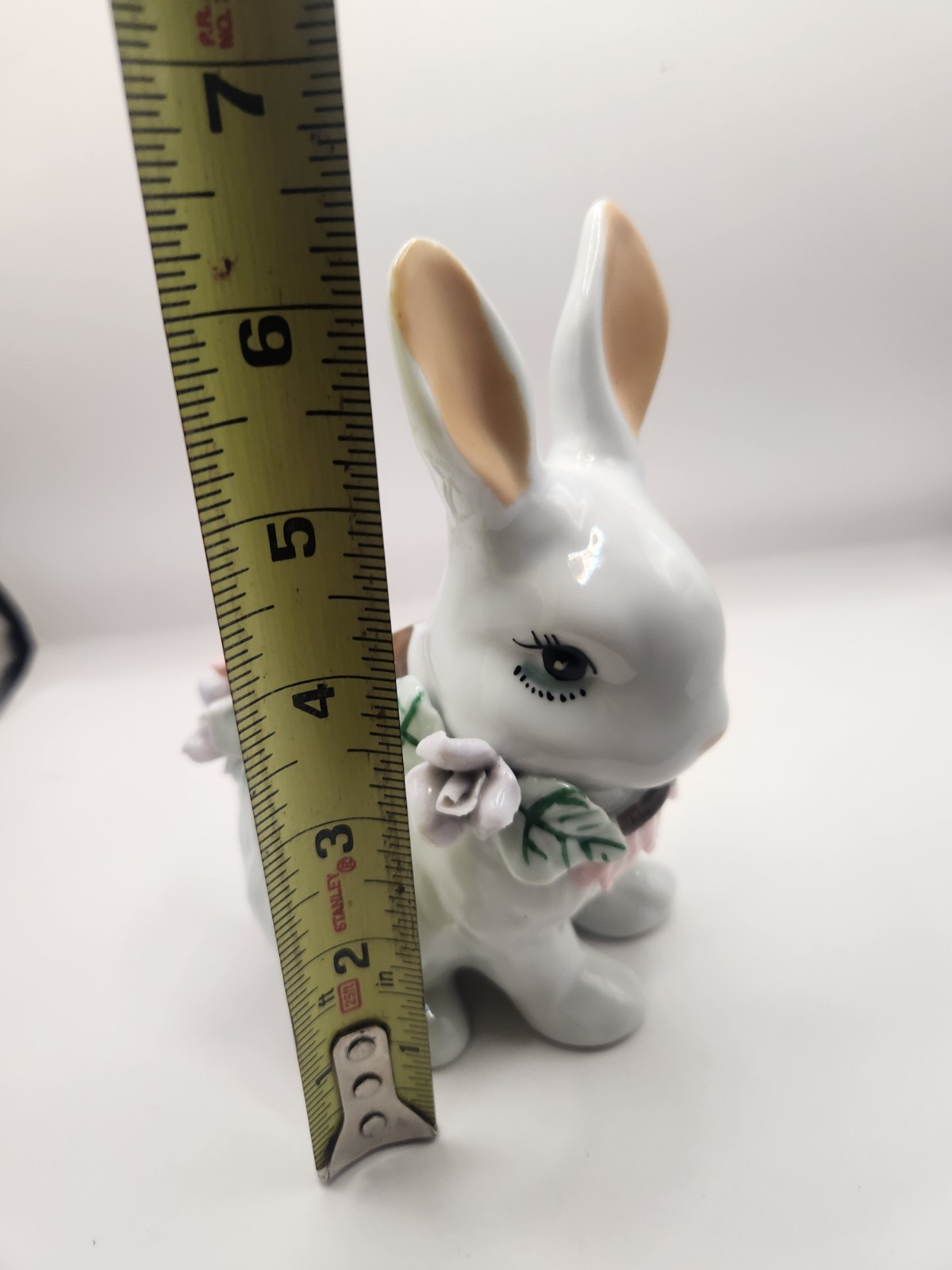 Ceramic Bunny Figurine with Flowers