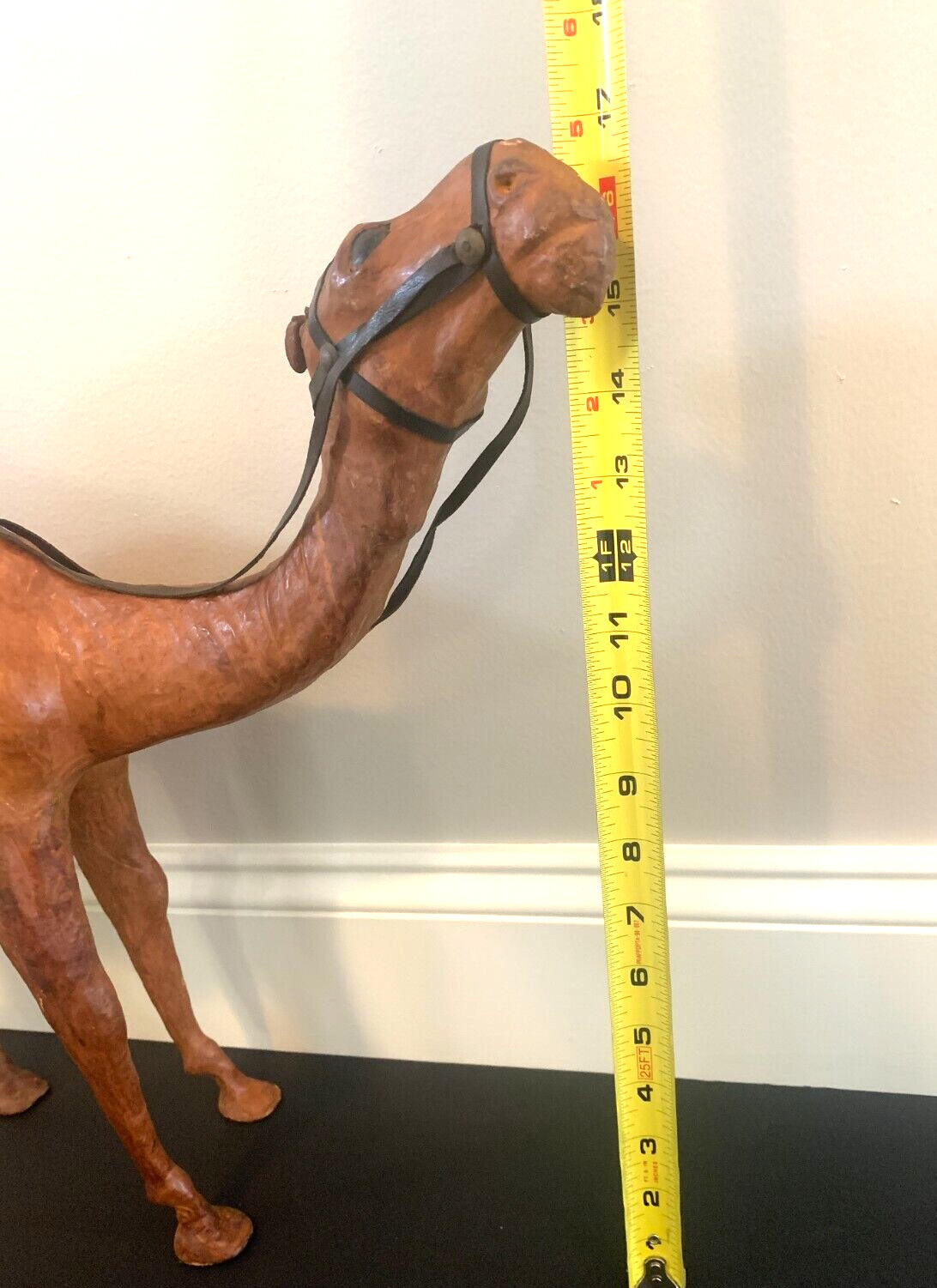 Vintage Leather Wrapped Large Camel 21′ W X 17″ Tall with glass eyes