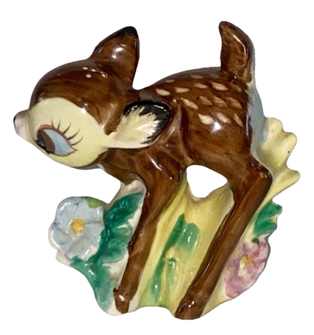 Vtg Ceramic Big Eye Deer & Doe Fawn Bambi Shaker Figurine Kitschy MCM 50s Japan